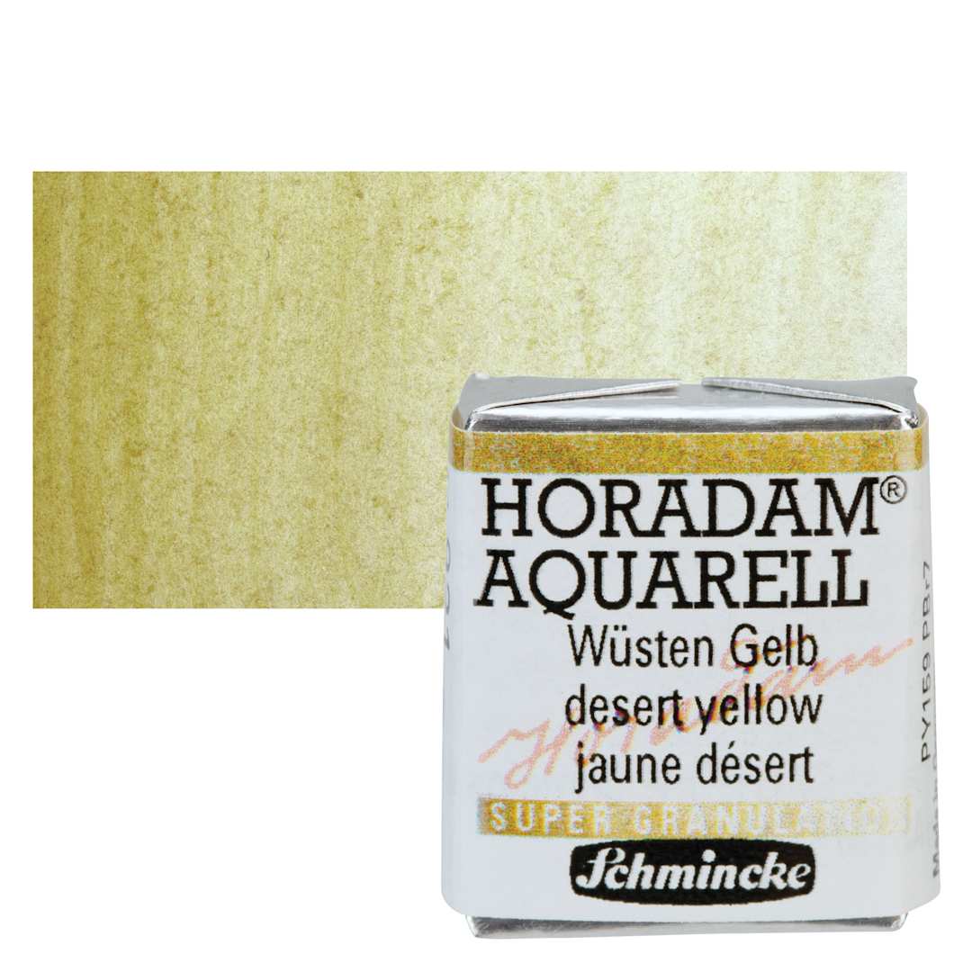 Open in modal - Schmincke Horadam Aquarell Artist Watercolor - Desert Yellow, Supergranulation, Half Pan and swatch