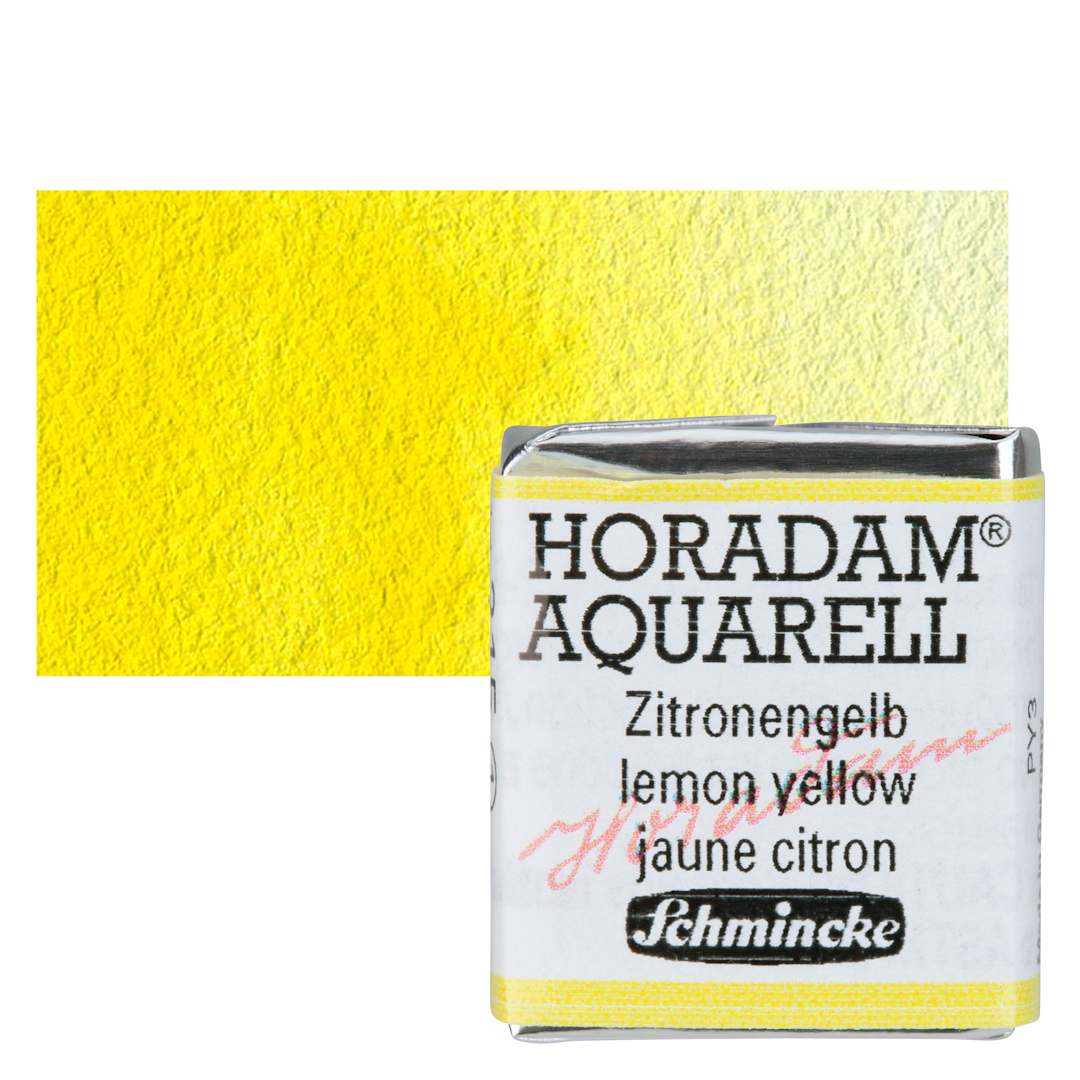 Open in modal - Schmincke Horadam Aquarell Watercolor - Lemon Yellow, Half Pan and swatch