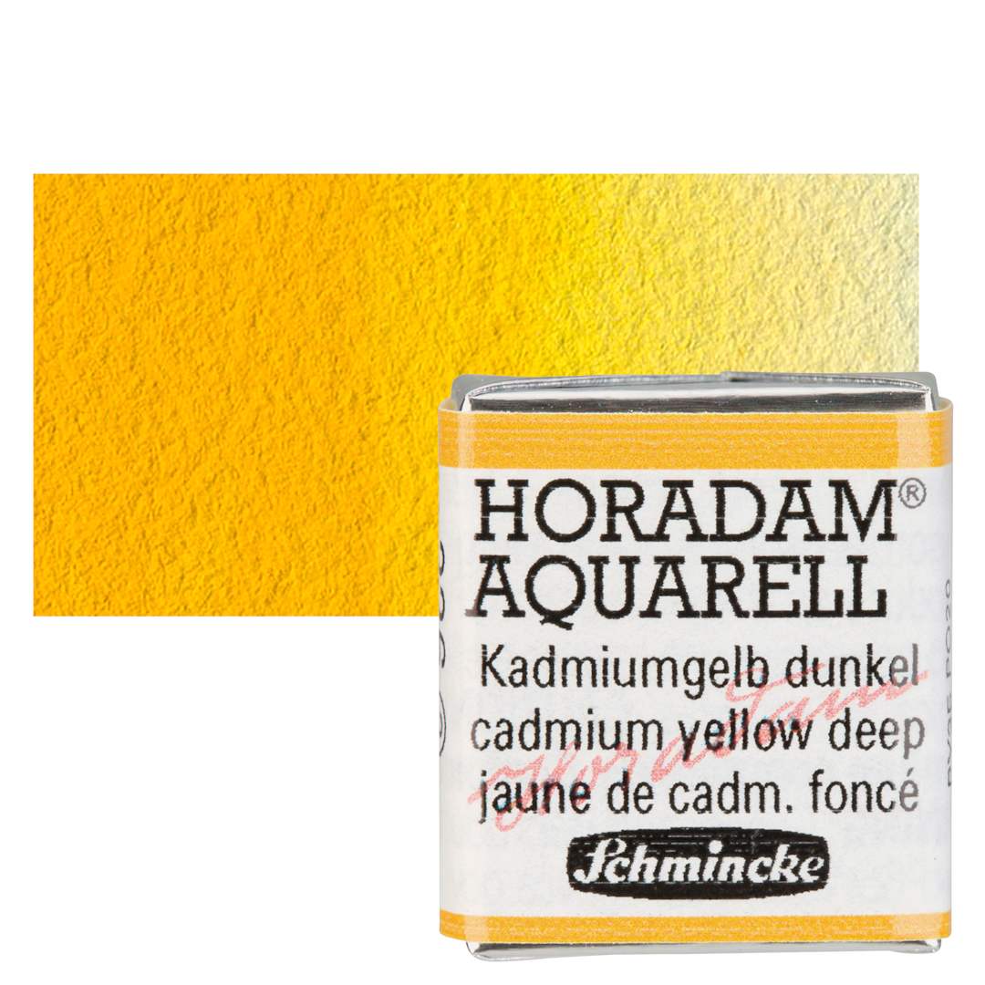 Open in modal - Schmincke Horadam Aquarell Watercolor - Cadmium Yellow Deep, Half Pan and swatch