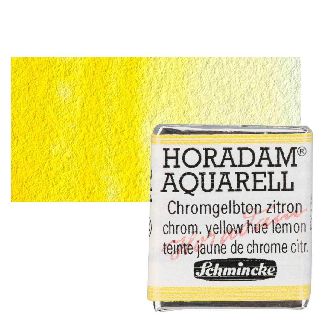Open in modal - Schmincke Horadam Aquarell Watercolor - Chromium Yellow Hue Lemon, Half Pan and swatch