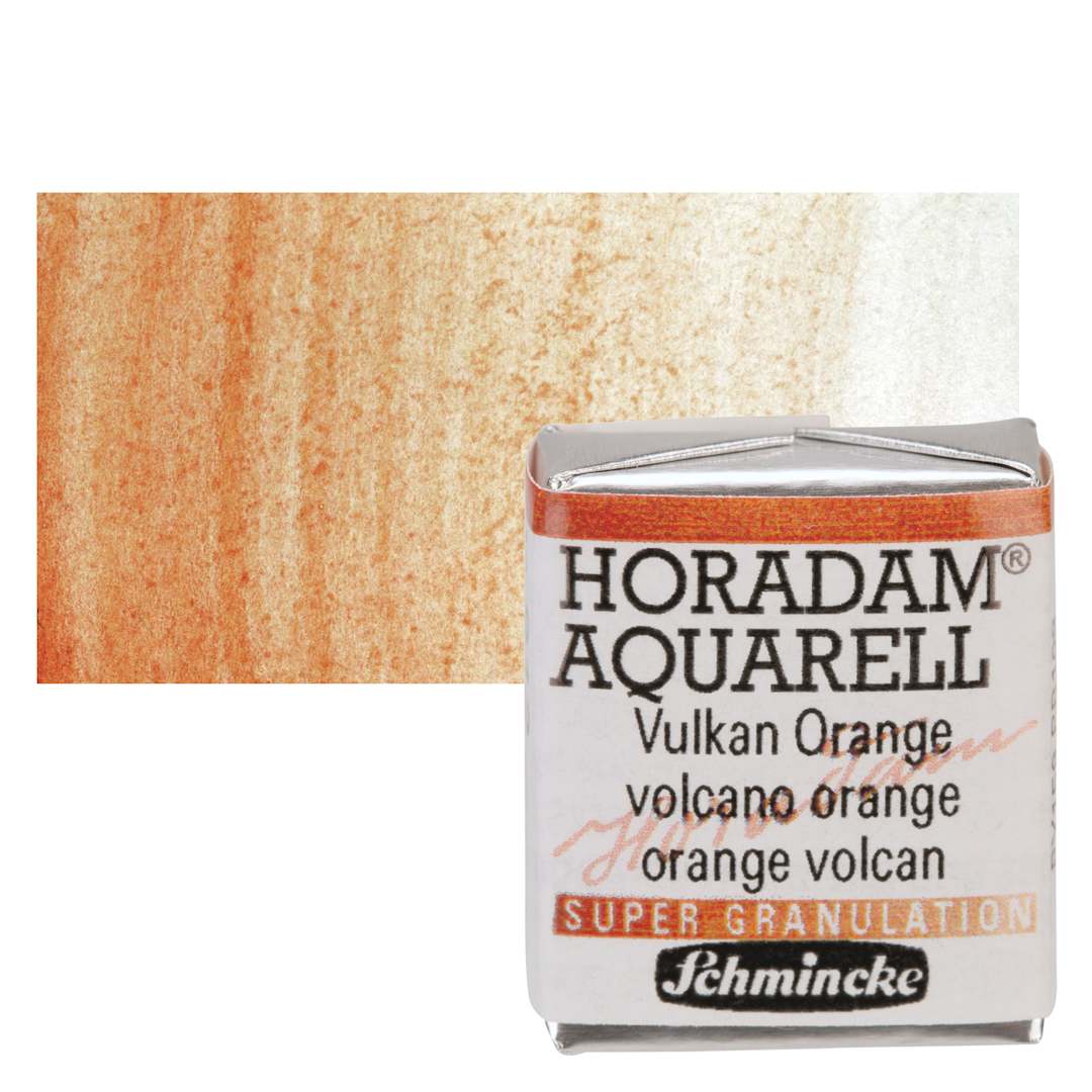 Open in modal - Schmincke Horadam Aquarell Artist Watercolor - Volcano Orange, Supergranulation, Half Pan and swatch