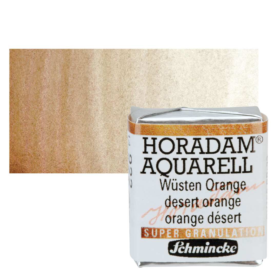 Open in modal - Schmincke Horadam Aquarell Artist Watercolor - Desert Orange, Supergranulation, Half Pan and swatch