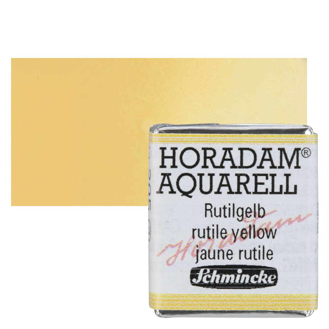 Open in modal - Schmincke Horadam Aquarell Watercolor - Rutile Yellow, Half Pan and swatch