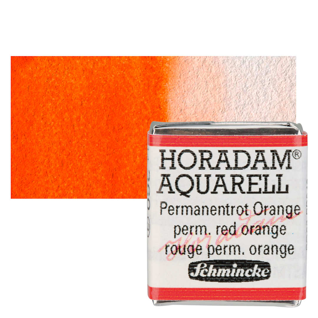 Open in modal - Schmincke Horadam Aquarell Watercolor - Permanent Red Orange, Half Pan and swatch