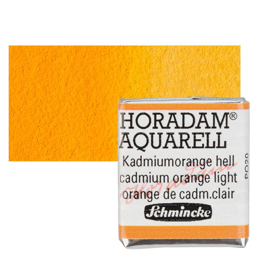 Open in modal - Schmincke Horadam Aquarell Watercolor - Cadmium Orange Light, Half Pan and swatch