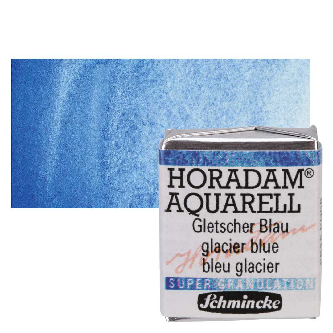 Open in modal - Schmincke Horadam Aquarell Artist Watercolor - Glacier Blue, Supergranulation, Half Pan and swatch