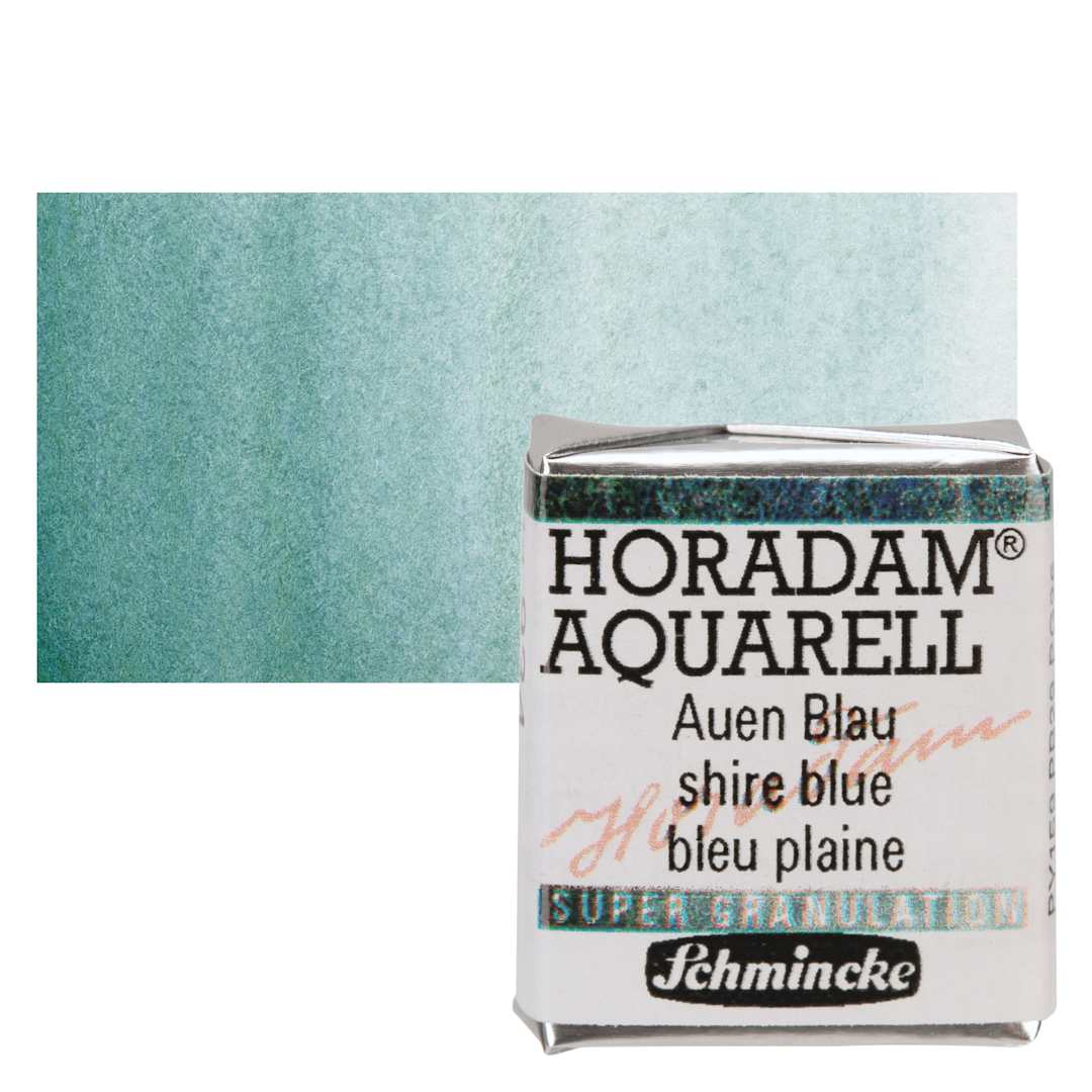 Open in modal - Schmincke Horadam Aquarell Artist Watercolor - Shire Blue, Supergranulation, Half Pan and swatch