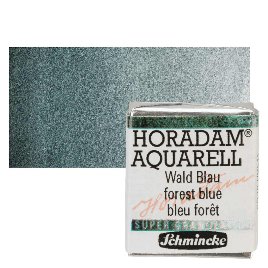 Open in modal - Schmincke Horadam Aquarell Artist Watercolor - Forest Blue, Supergranulation, Half Pan and swatch