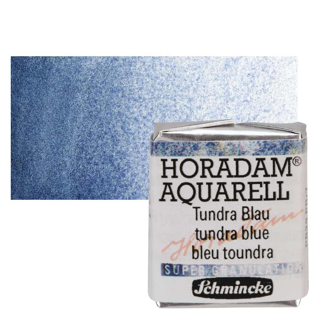 Open in modal - Schmincke Horadam Aquarell Artist Watercolor - Tundra Blue, Supergranulation, Half Pan and swatch