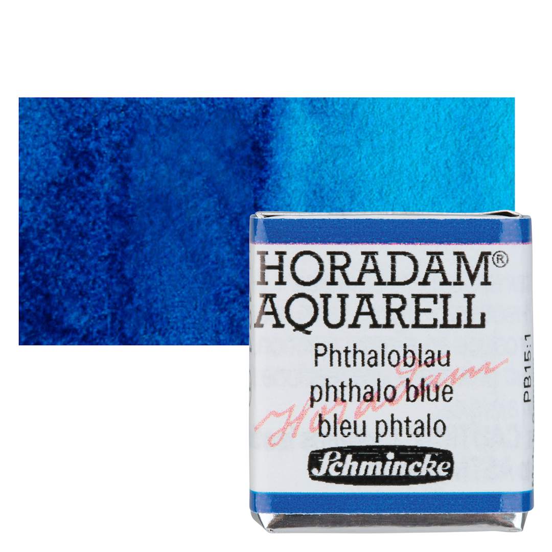 Open in modal - Schmincke Horadam Aquarell Watercolor - Phthalo Blue, Half Pan and swatch