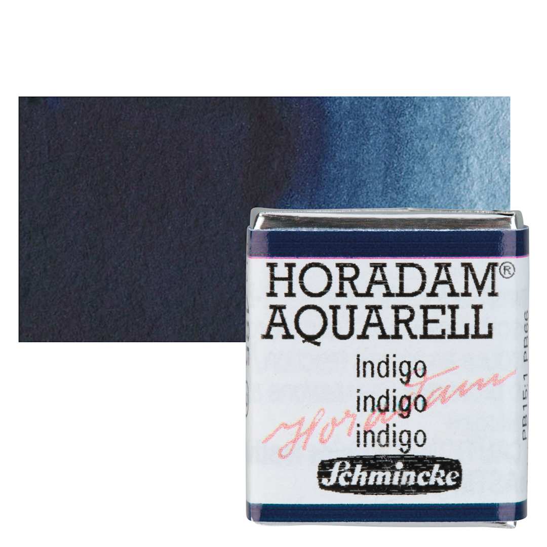 Open in modal - Schmincke Horadam Aquarell Watercolor - Indigo, Half Pan and swatch