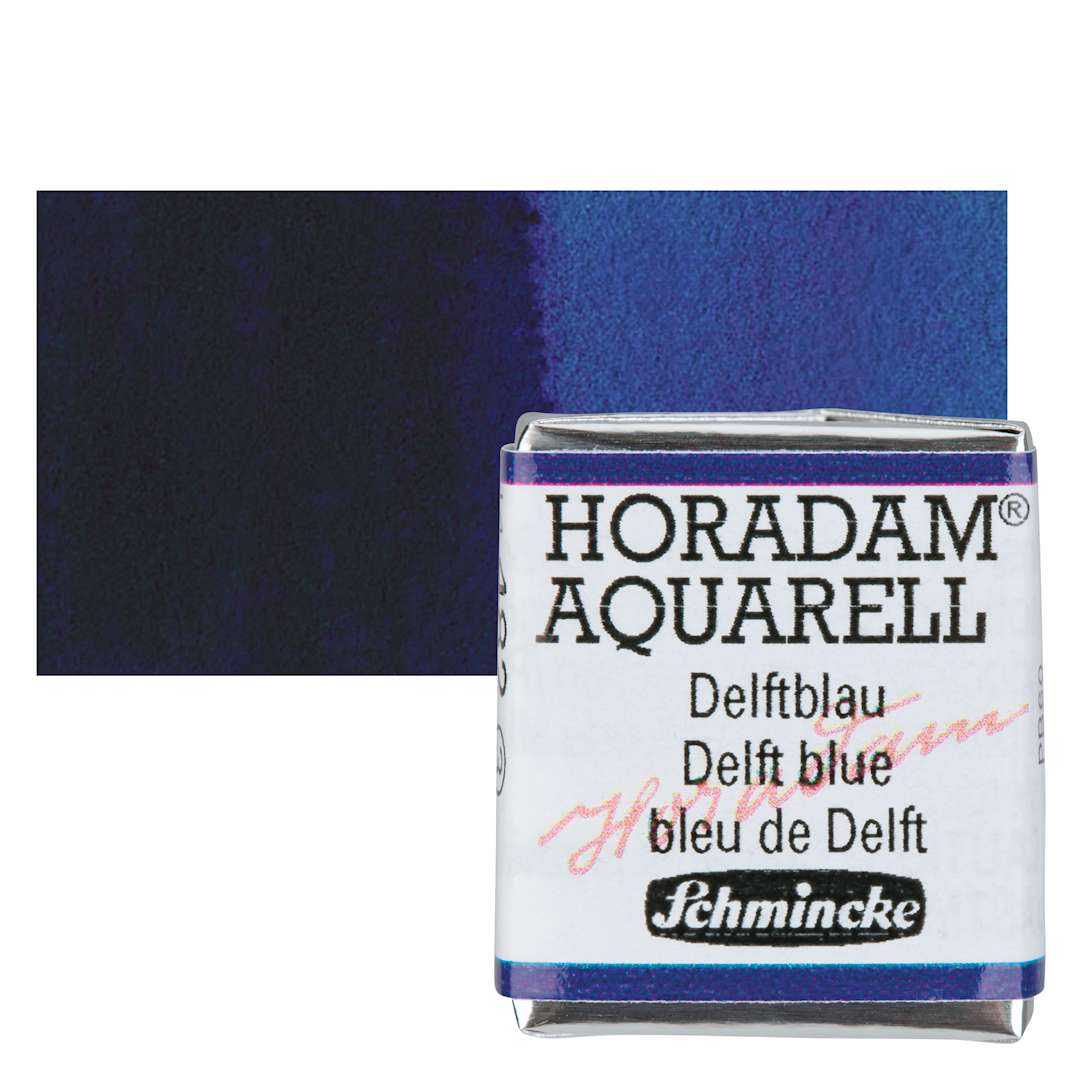 Open in modal - Schmincke Horadam Aquarell Watercolor - Delft Blue, Half Pan and swatch