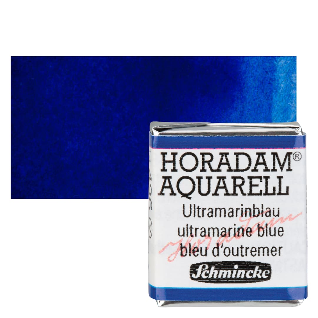 Open in modal - Schmincke Horadam Aquarell Watercolor - Ultramarine Blue, Half Pan and swatch