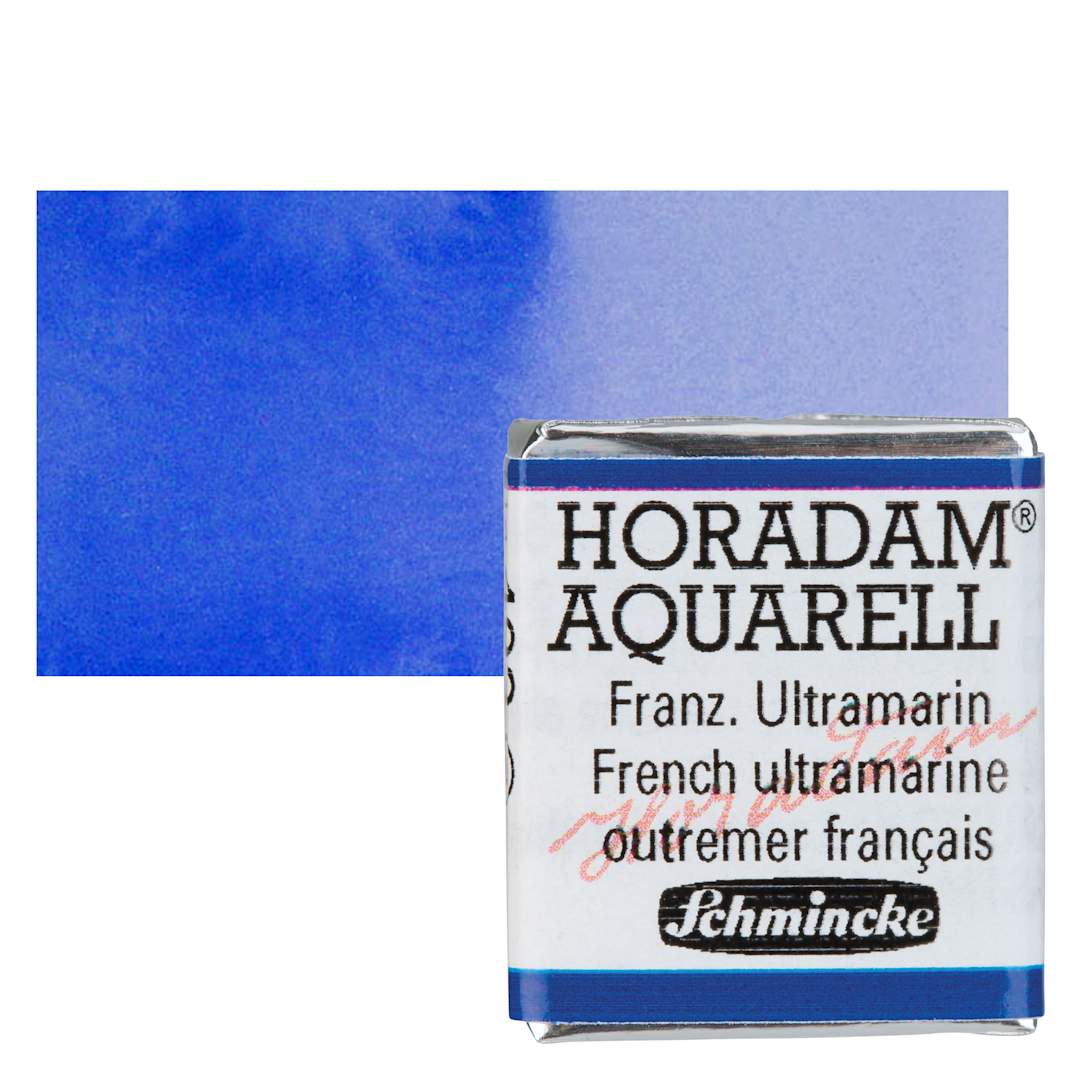 Open in modal - Schmincke Horadam Aquarell Artist Watercolor - French Ultramarine, Half Pan and swatch