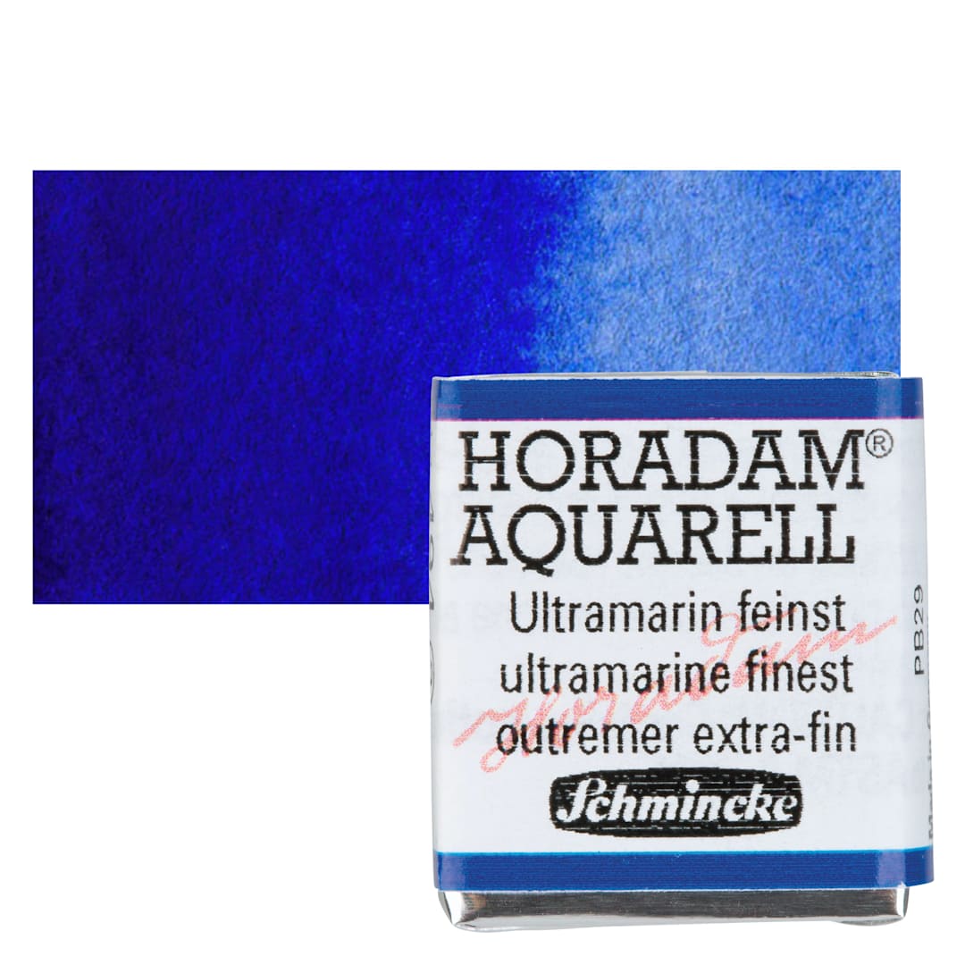 Open in modal - Schmincke Horadam Aquarell Watercolor - Ultramarine Finest, Half Pan and swatch