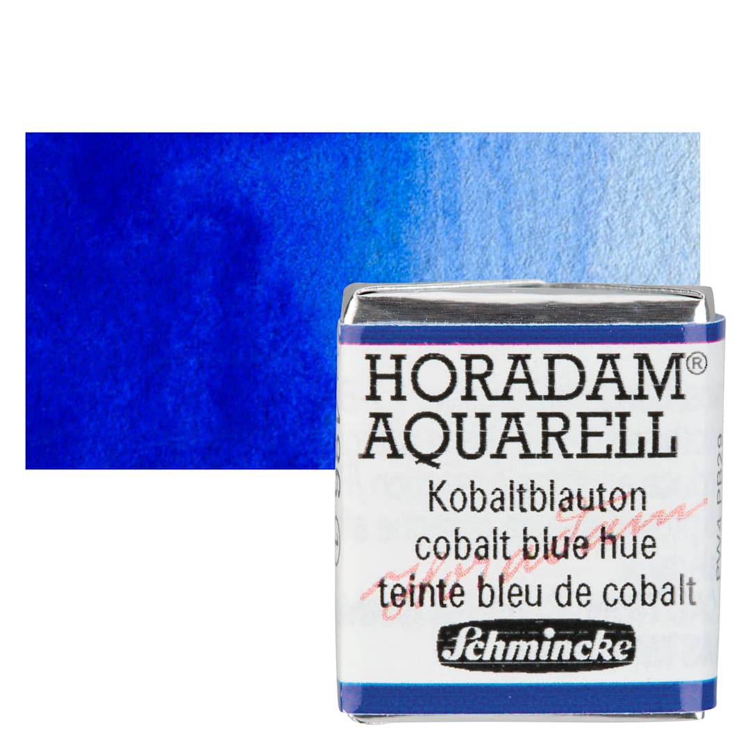 Open in modal - Schmincke Horadam Aquarell Artist Watercolor - Cobalt Blue Hue, Half Pan and swatch