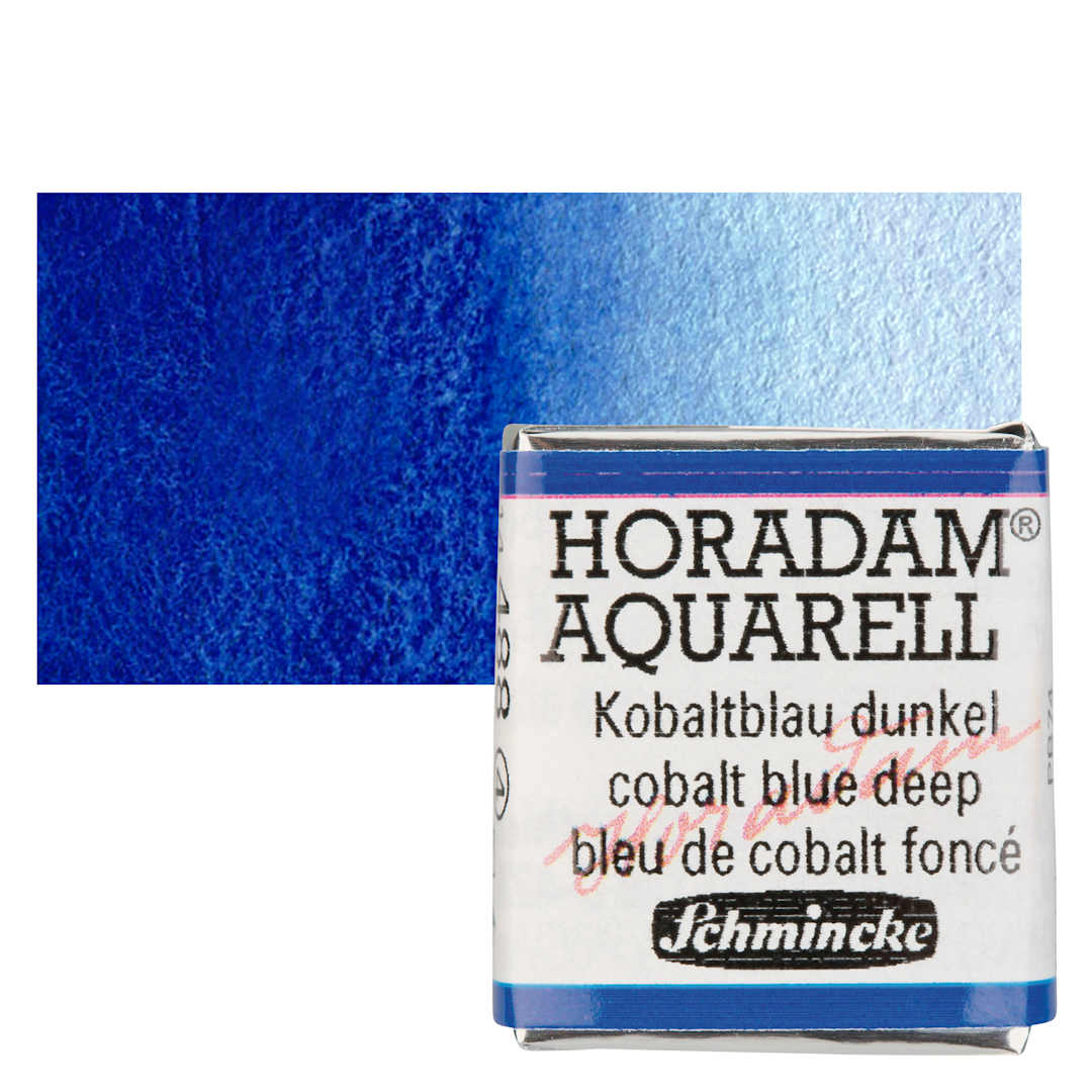 Open in modal - Schmincke Horadam Aquarell Watercolor - Cobalt Blue Deep, Half Pan and swatch