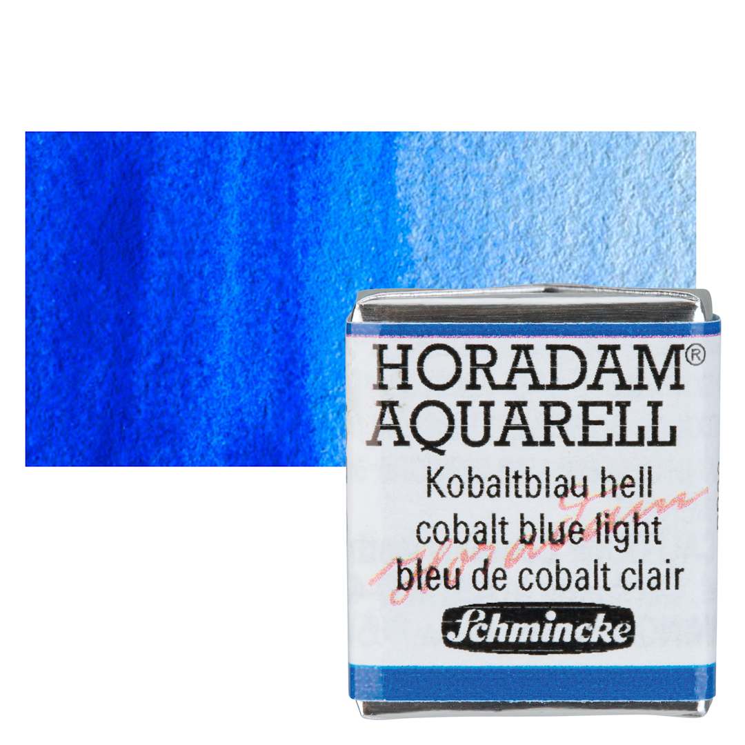Open in modal - Schmincke Horadam Aquarell Artist Watercolor - Cobalt Blue Light, Half Pan and swatch