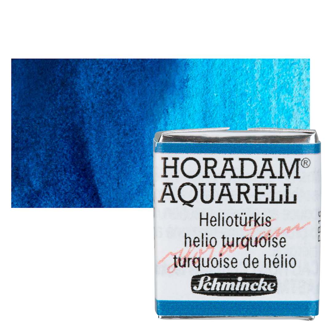 Open in modal - Schmincke Horadam Aquarell Artist Watercolor - Helio Turquoise, Half Pan and swatch