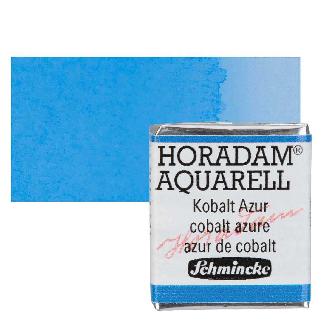 Open in modal - Schmincke Horadam Aquarell Artist Watercolor - Cobalt Azure, Half Pan and swatch