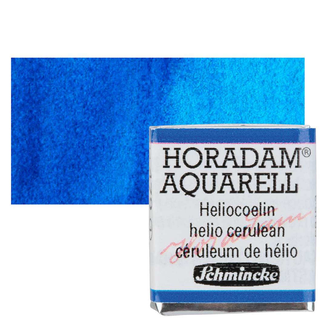 Open in modal - Schmincke Horadam Aquarell Artist Watercolor - Helio Cerulean, Half Pan and swatch