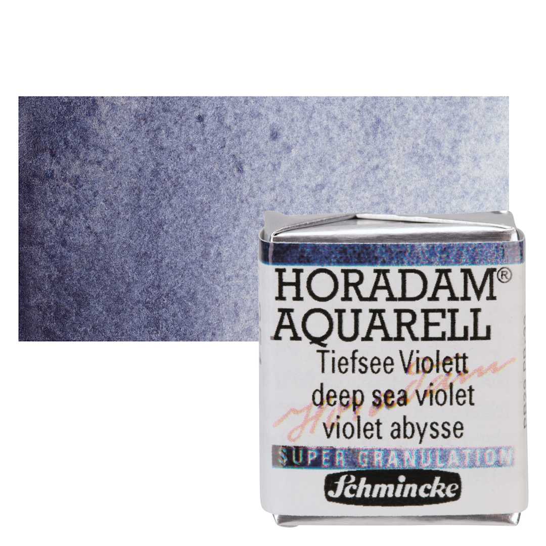 Open in modal - Schmincke Horadam Aquarell Artist Watercolor - Deep Sea Violet, Supergranulation, Half Pan and swatch