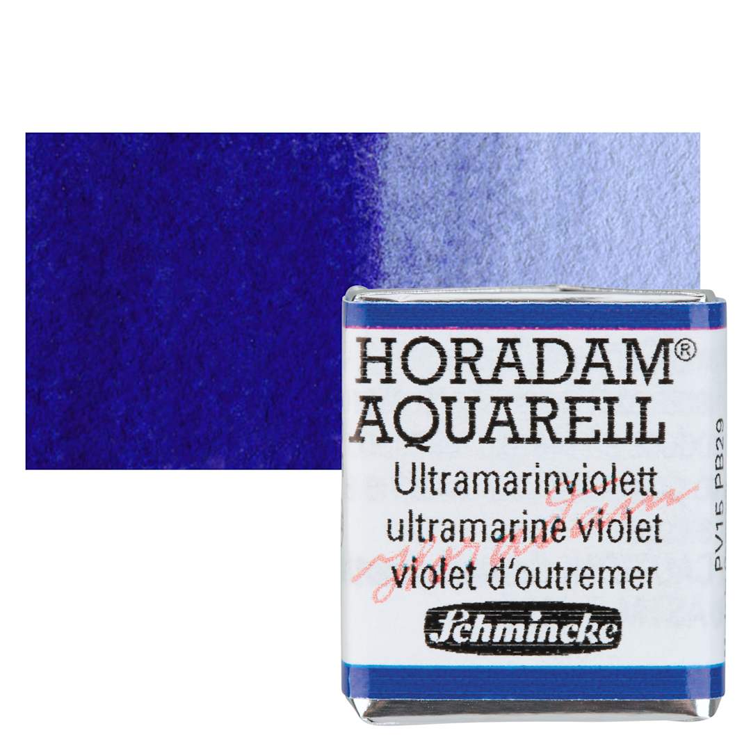 Open in modal - Schmincke Horadam Aquarell Watercolor - Ultramarine Violet, Half Pan and swatch