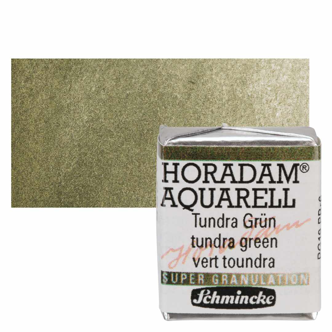 Open in modal - Schmincke Horadam Aquarell Artist Watercolor - Tundra Green, Supergranulation, Half Pan and swatch