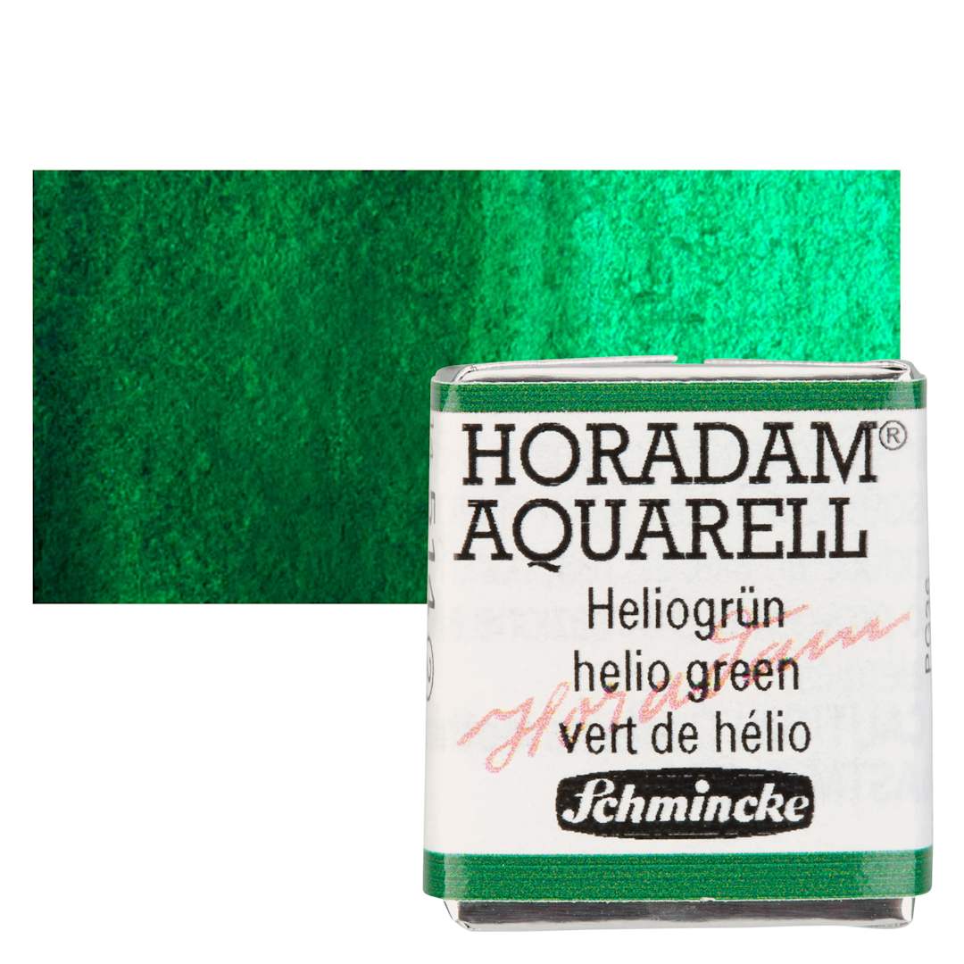 Open in modal - Schmincke Horadam Aquarell Watercolor - Helio Green, Half Pan and swatch