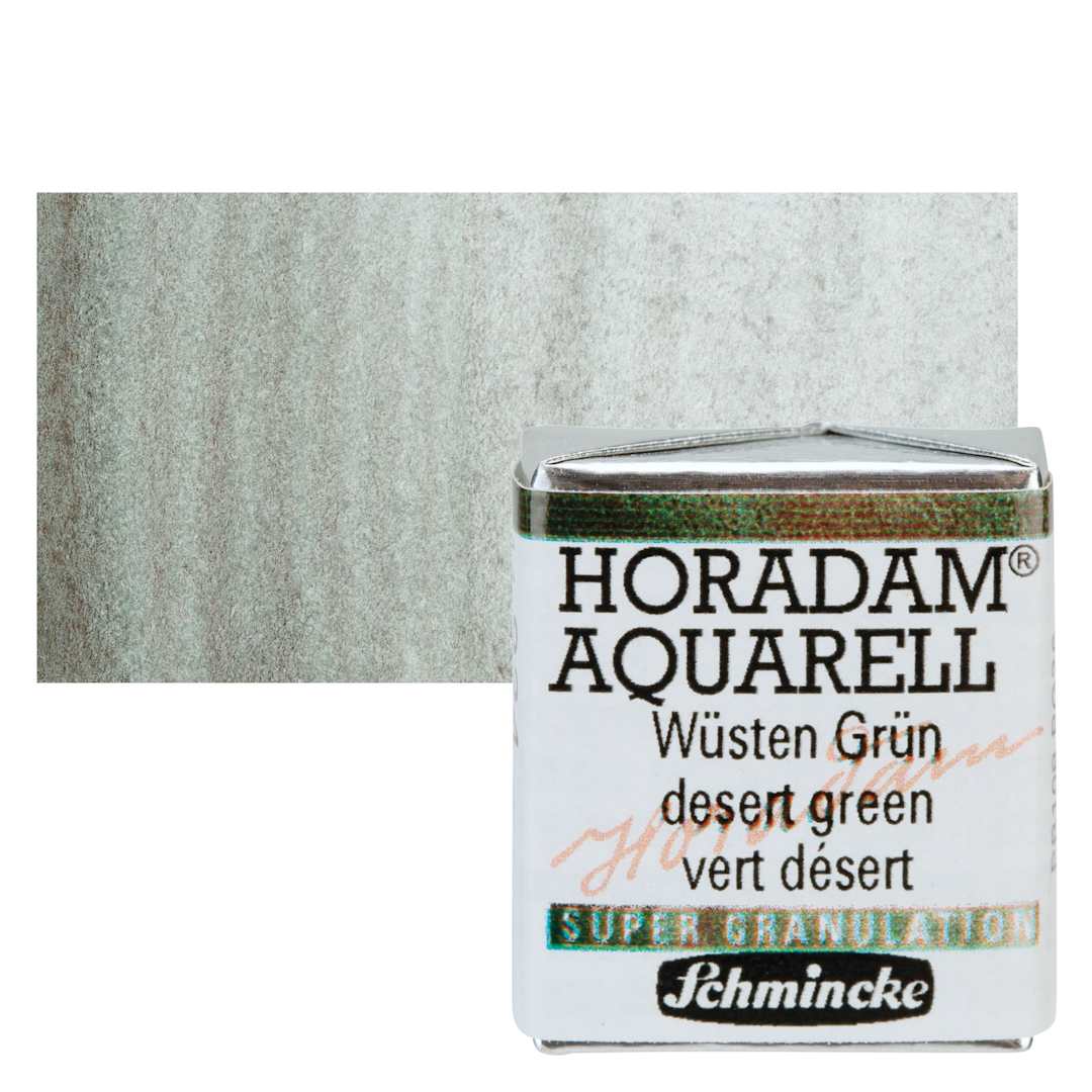 Open in modal - Schmincke Horadam Aquarell Artist Watercolor - Desert Green, Supergranulation, Half Pan and swatch