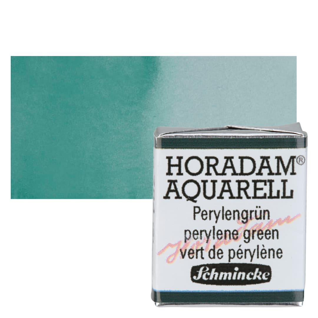Open in modal - Schmincke Horadam Aquarell Watercolor - Perylene Green, Half Pan and swatch