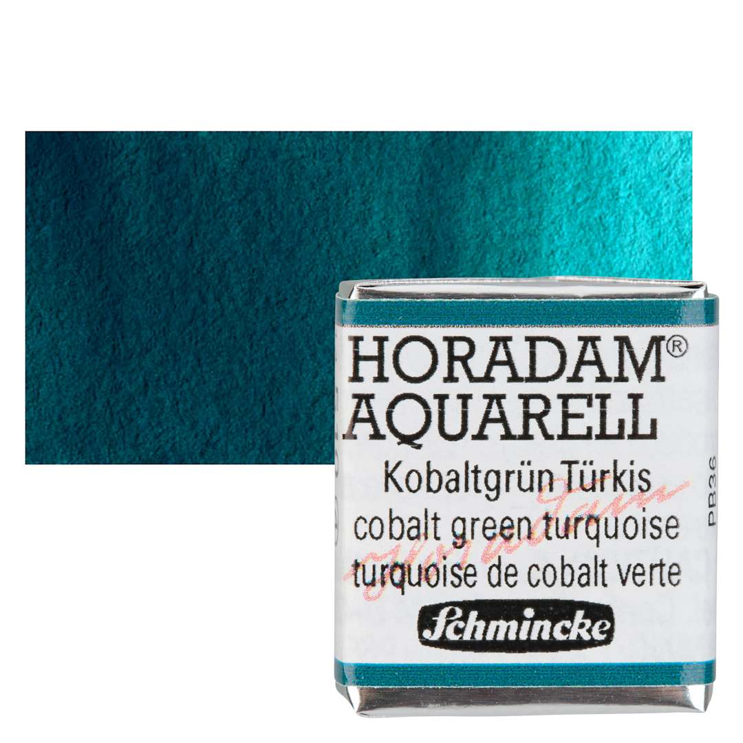 Open in modal - Schmincke Horadam Aquarell Watercolor - Cobalt Green Turquoise, Half Pan and swatch