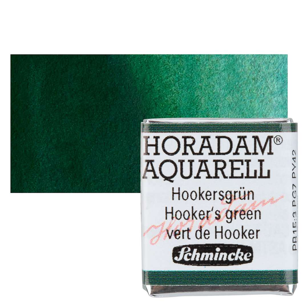 Open in modal - Schmincke Horadam Aquarell Watercolor - Hooker's Green, Half Pan and swatch