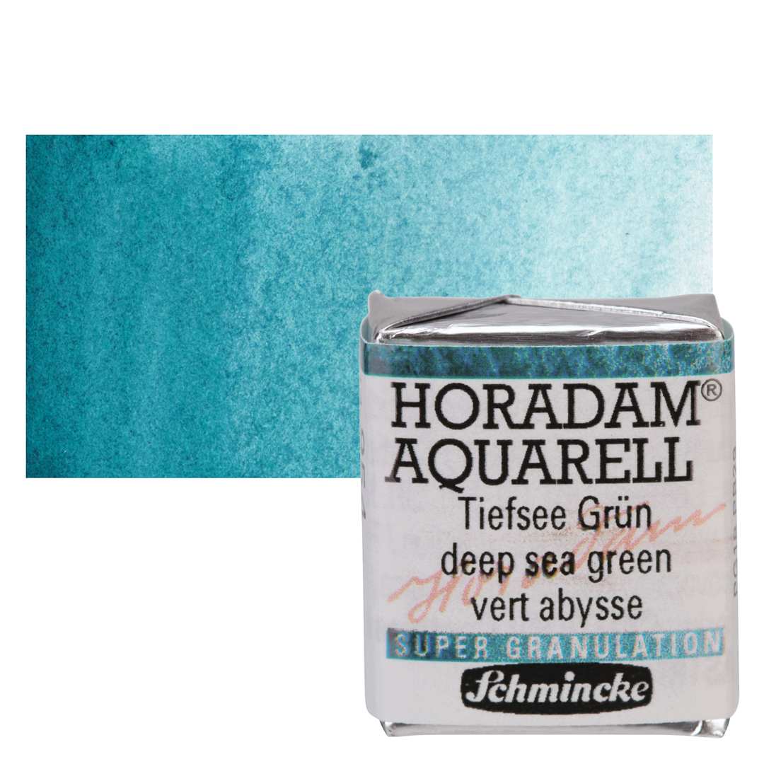 Open in modal - Schmincke Horadam Aquarell Watercolor - Deep Sea Green, Supergranulation, Half Pan and swatch