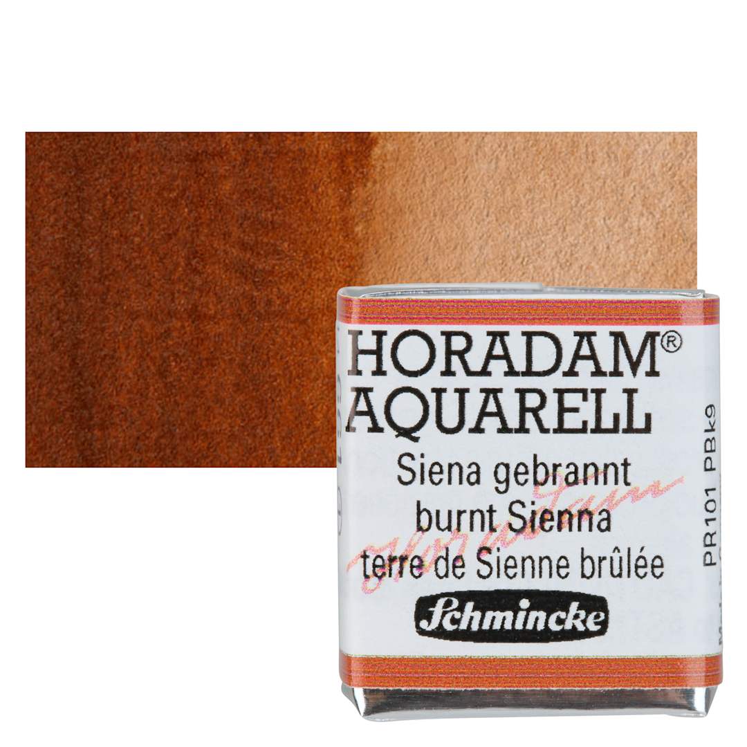 Open in modal - Schmincke Horadam Aquarell Artist Watercolor - Burnt Sienna, Half Pan and swatch