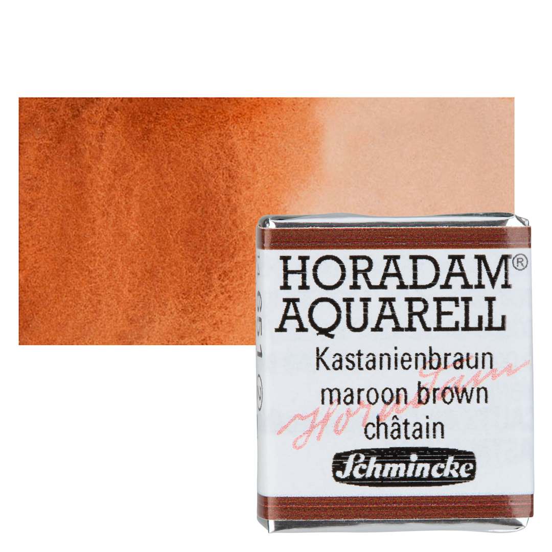 Open in modal - Schmincke Horadam Aquarell Watercolor - Maroon Brown, Half Pan and swatch