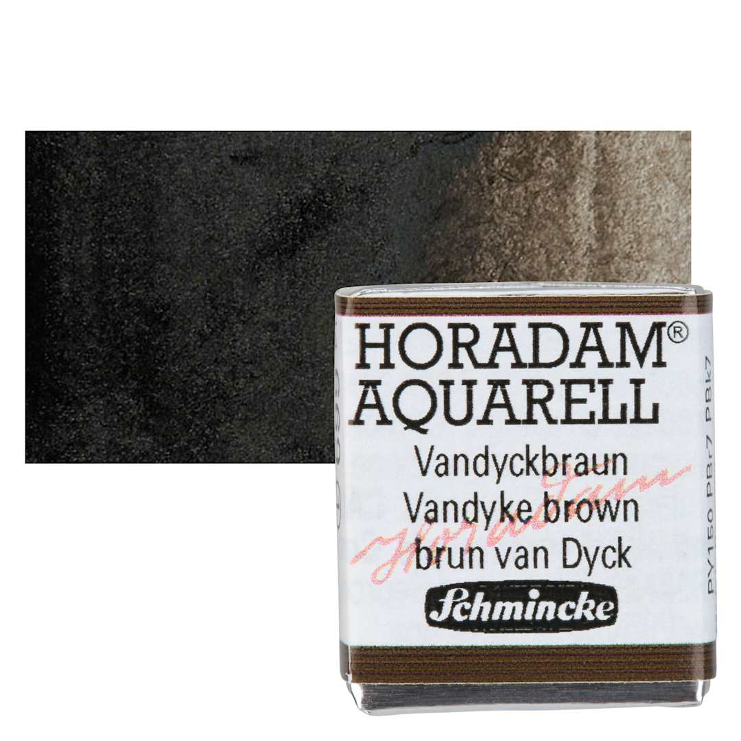 Open in modal - Schmincke Horadam Aquarell Watercolor - Vandyke Brown, Half Pan and swatch