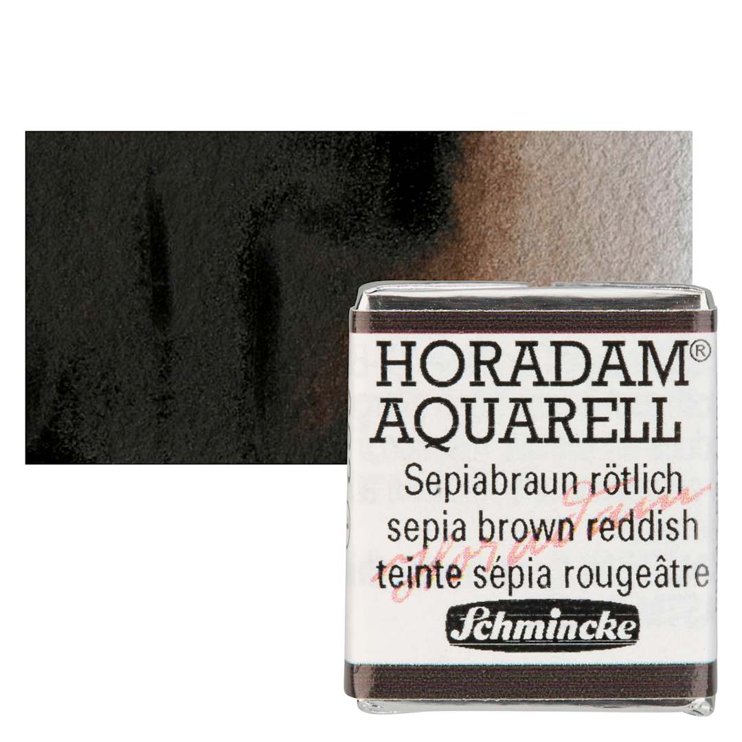 Open in modal - Schmincke Horadam Aquarell Watercolor - Sepia Brown Reddish, Half Pan and swatch