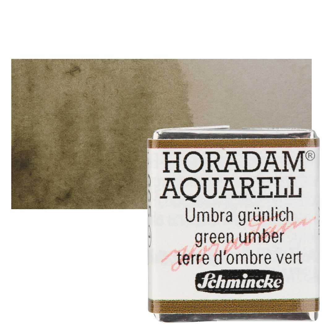 Open in modal - Schmincke Horadam Aquarell Watercolor - Green Umber, Half Pan and swatch