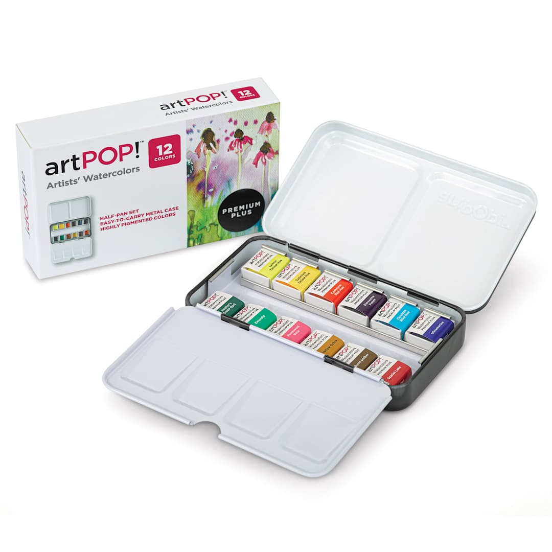 Open in modal - artPOP! Watercolor Half Pan Sets - Set of 12, Half Pans (Set next to packaging)