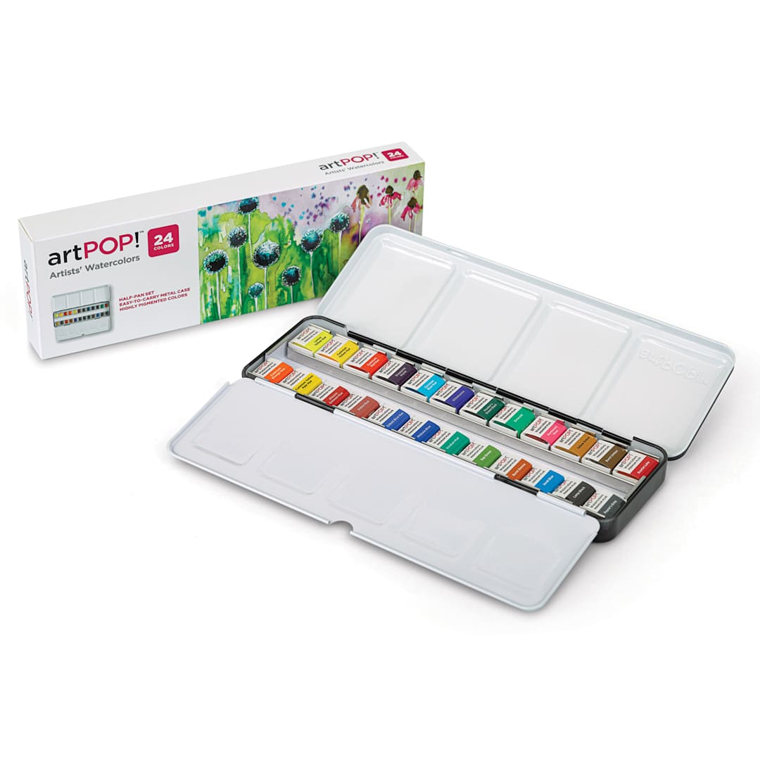 Open in modal - artPOP! Watercolor Half Pan Sets - Set of 24, Half Pans (Set next to packaging)