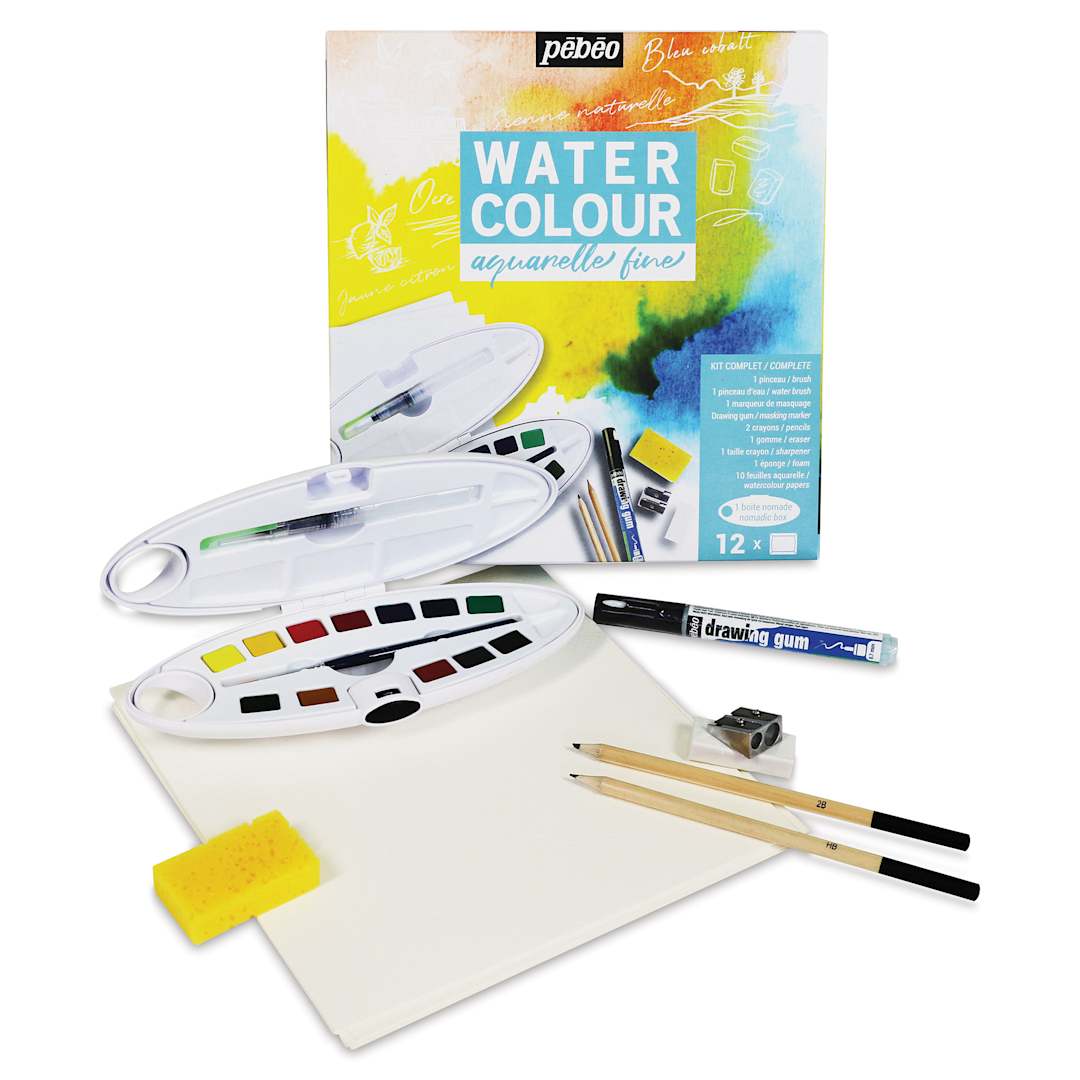 Open in modal - Pebeo Fine Watercolor Half Pan Set - Complete Set of 12, Oval Plastic Case