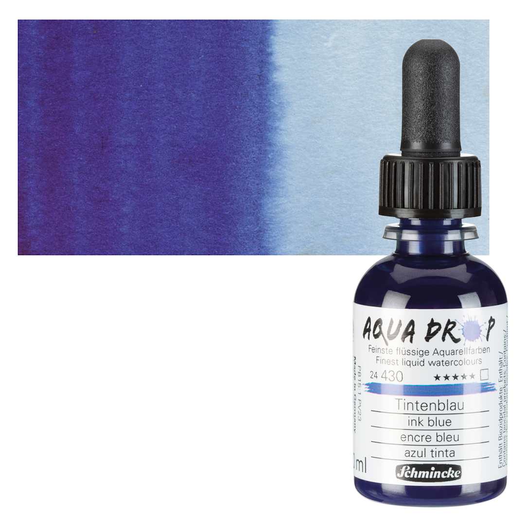 Open in modal - Schmincke Aqua Drop Watercolor - Ink Blue, 30 ml bottle and swatch