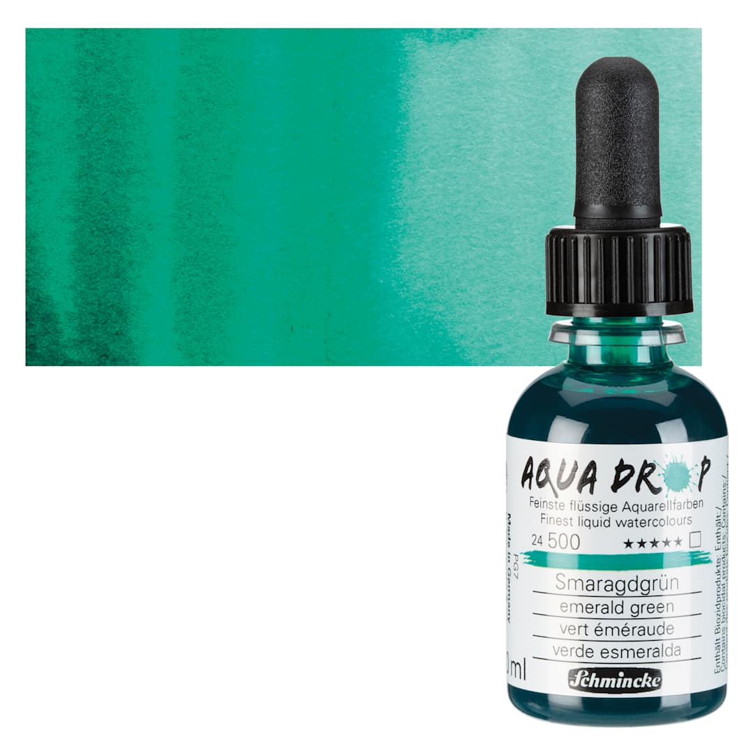 Open in modal - Schmincke Aqua Drop Watercolor - Emerald Green, 30 ml bottle and swatch