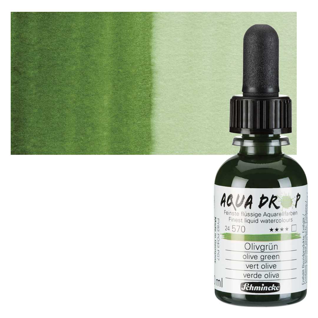 Open in modal - Schmincke Aqua Drop Watercolor - Olive Green, 30 ml bottle and swatch