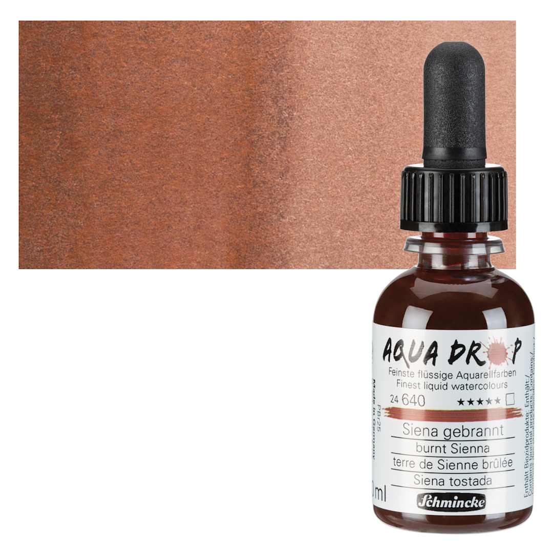 Open in modal - Schmincke Aqua Drop Watercolor - Burnt Sienna, 30 ml bottle and swatch
