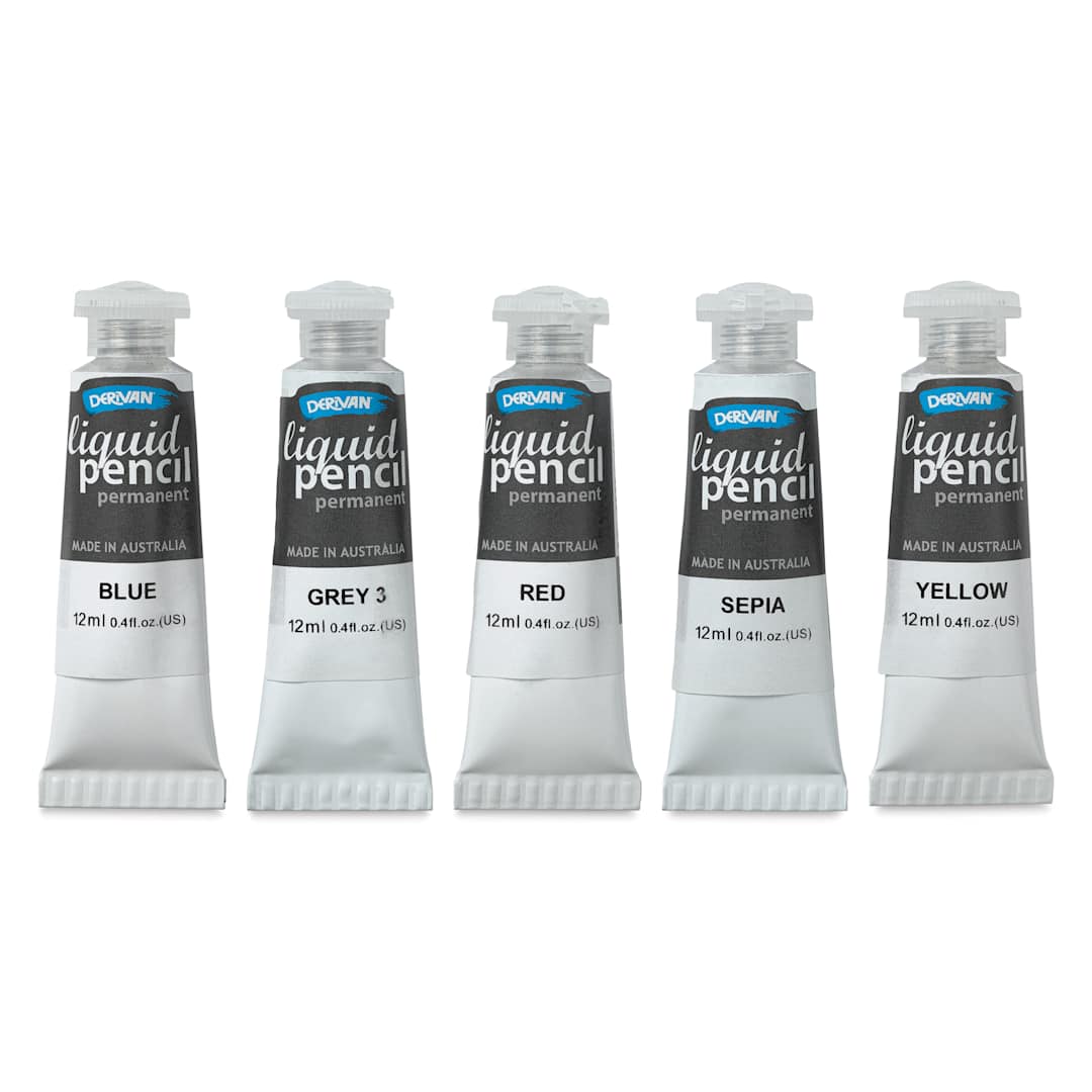 Open in modal - Derivan Permanent Liquid Pencil Tubes Set - Set of 5, 12 ml, out of packaging