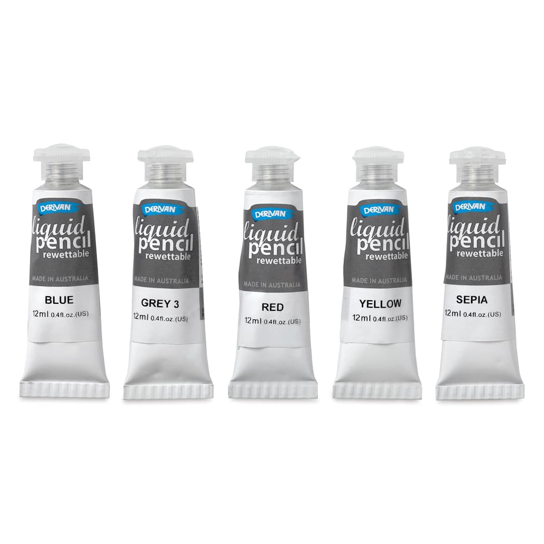 Open in modal - Derivan Rewettable Liquid Pencil Tubes Set - Set of 5, 12 ml Tubes, out of packaging