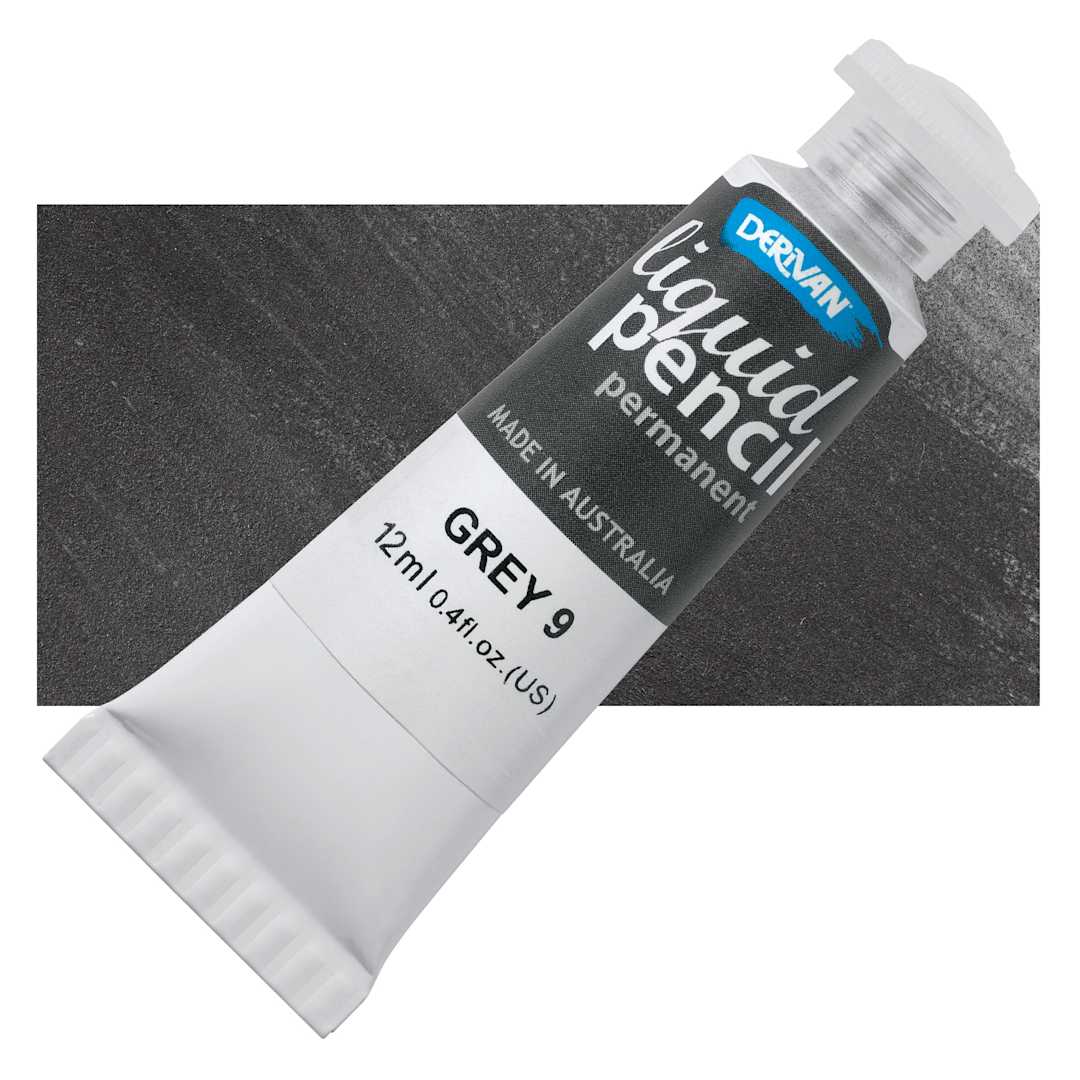 Open in modal - Derivan Permanent Liquid Pencil Tube - Grey #9, 12 ml, bottle with swatch