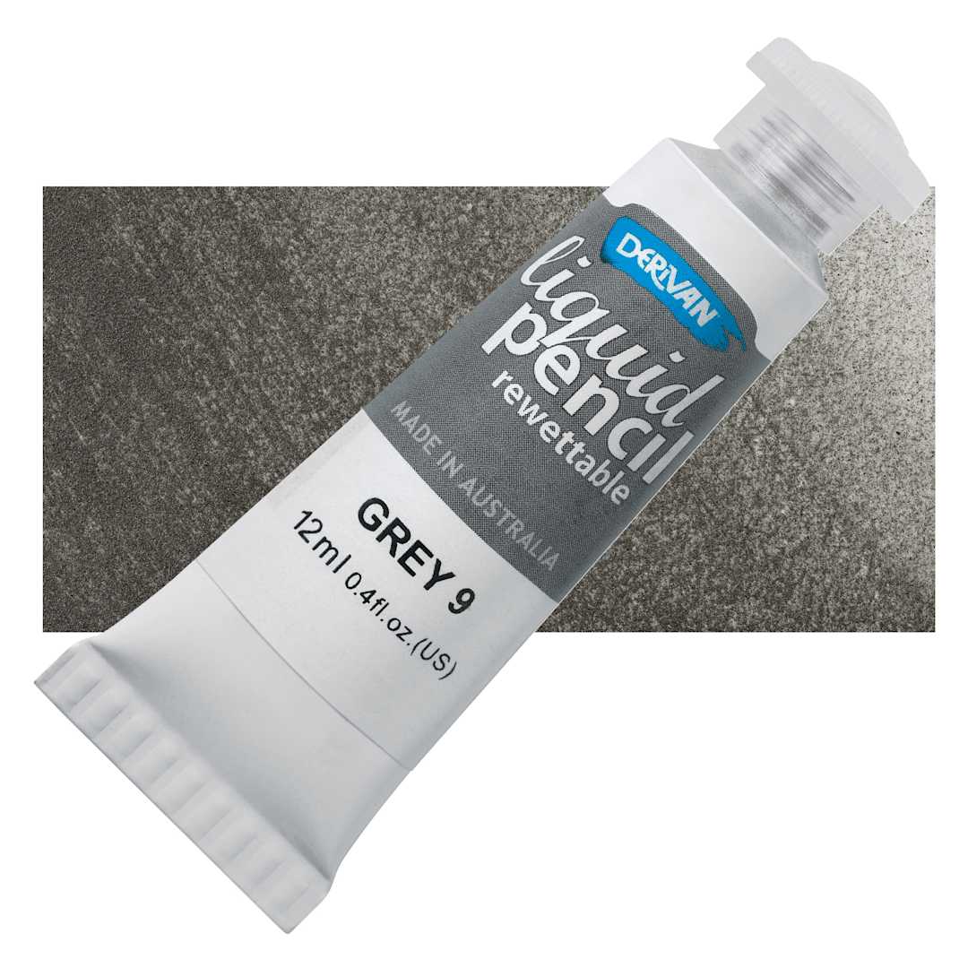 Open in modal - Derivan Rewettable Liquid Pencil Tube - Grey #9, 12 ml, bottle with swatch